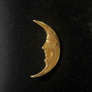 Vintage? Gold Tone Crescent Moon Brooch